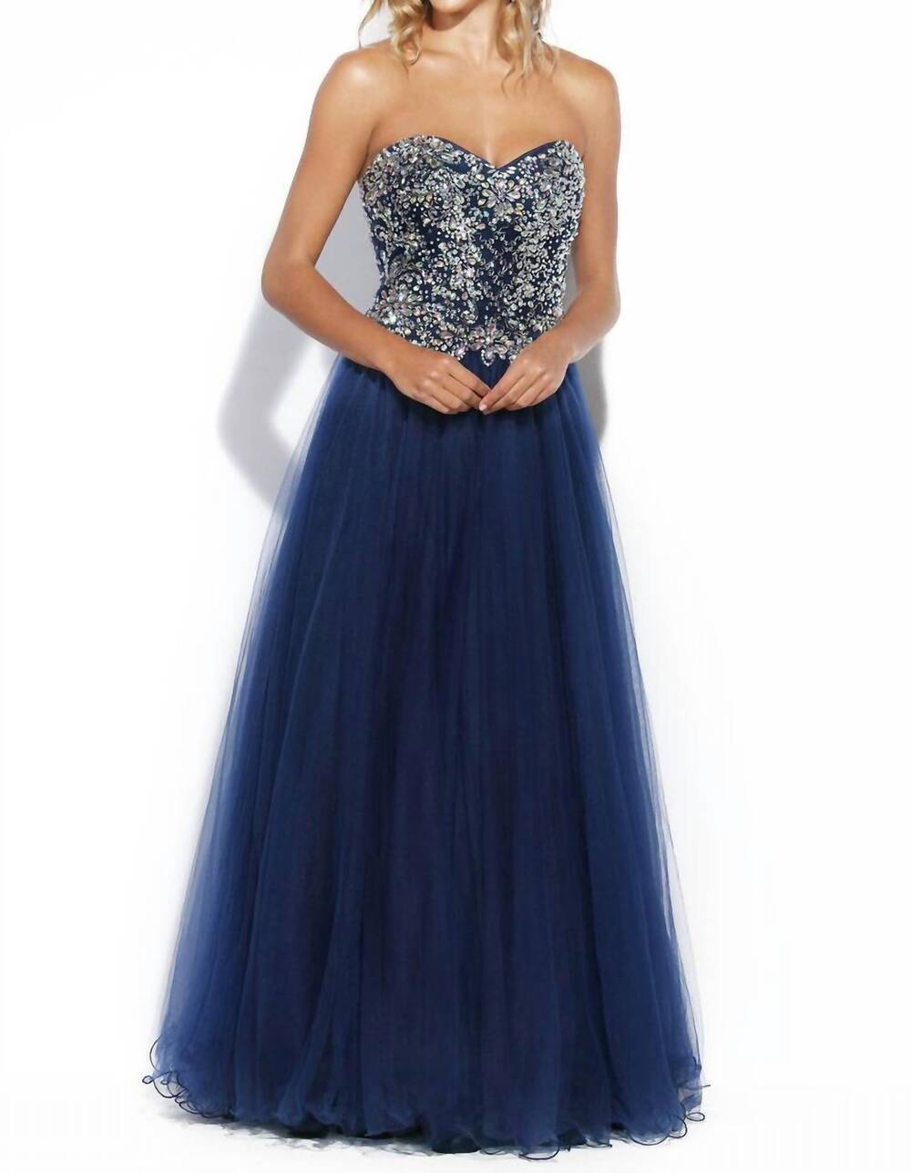 NEW JOSH & JAZZ strapless sweetheart tulle prom dress in navy